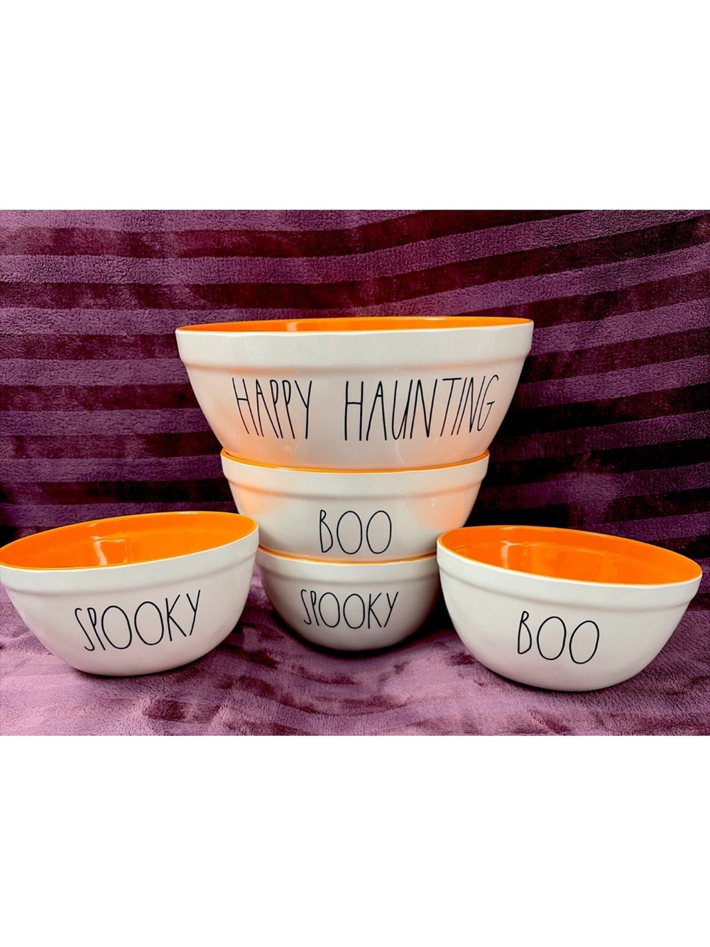 Rae Dunn Halloween Nesting Bowls 5 PC By Magenta (Happy Haunting, Boo, Spooky)